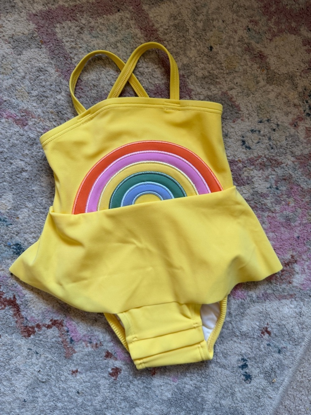 Hanna Andersson Yellow One-Piece Swimsuit with Rainbow